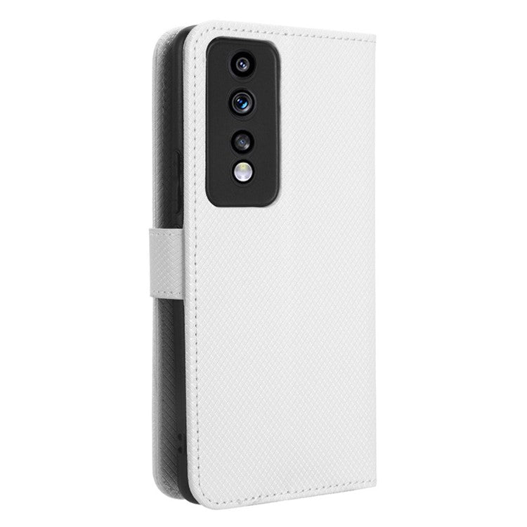 Diamond Texture Leather Phone Case for Honor 80 GT 5G Wallet Phone Stand Cover - White