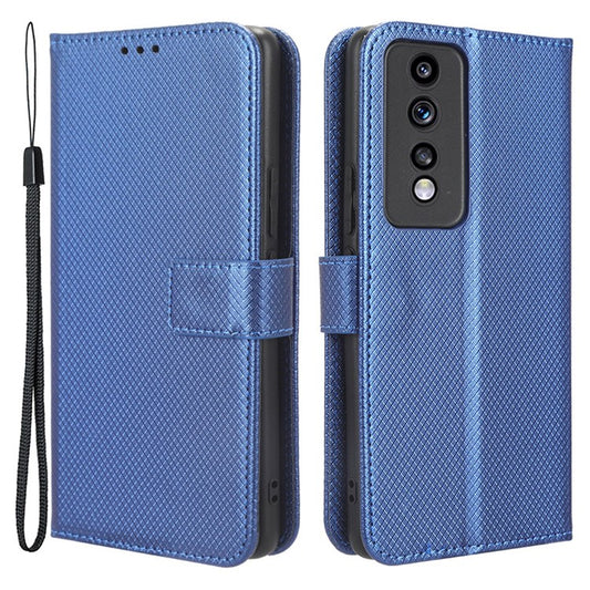Diamond Texture Leather Phone Case for Honor 80 GT 5G Wallet Phone Stand Cover - Blue