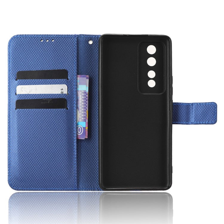 Diamond Texture Leather Phone Case for Honor 80 GT 5G Wallet Phone Stand Cover - Blue
