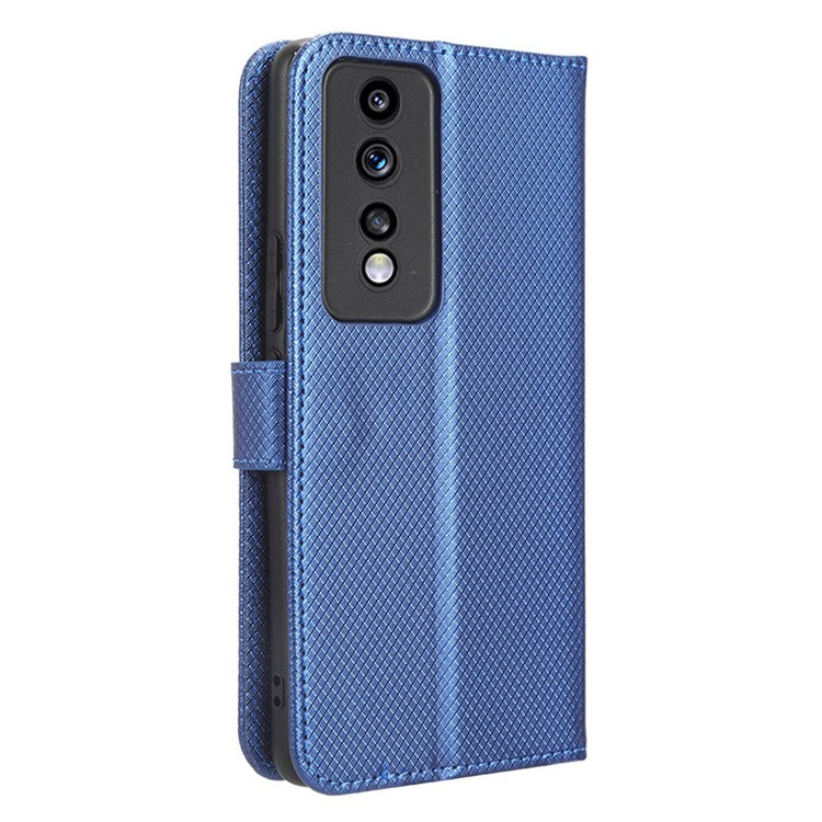 Diamond Texture Leather Phone Case for Honor 80 GT 5G Wallet Phone Stand Cover - Blue