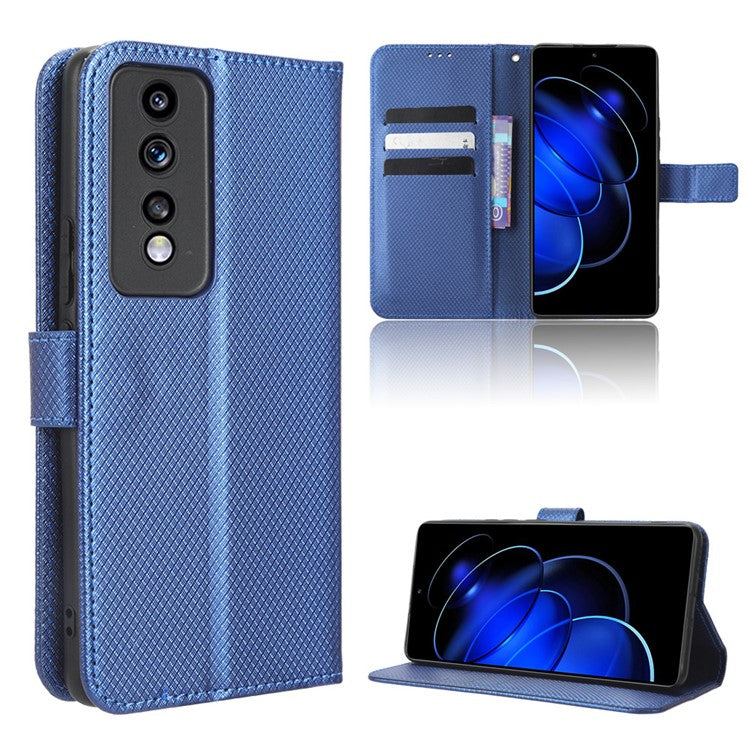 Diamond Texture Leather Phone Case for Honor 80 GT 5G Wallet Phone Stand Cover - Blue