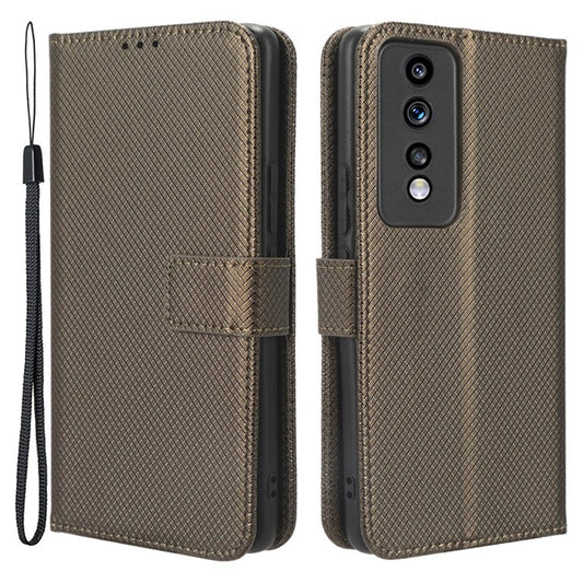 Diamond Texture Leather Phone Case for Honor 80 GT 5G Wallet Phone Stand Cover - Brown