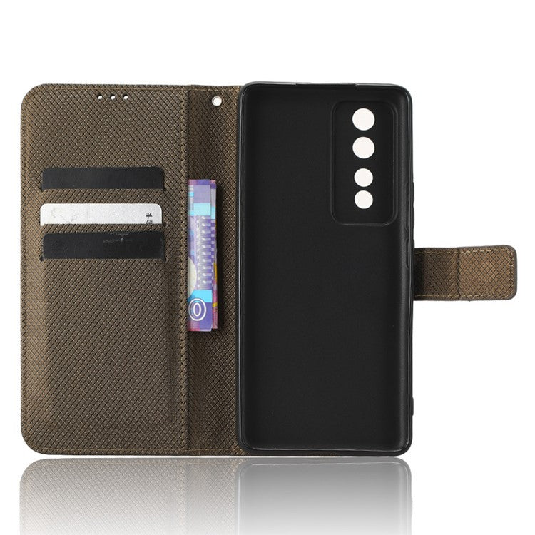 Diamond Texture Leather Phone Case for Honor 80 GT 5G Wallet Phone Stand Cover - Brown