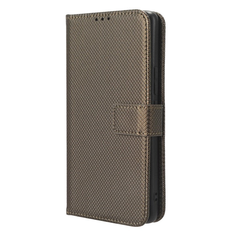 Diamond Texture Leather Phone Case for Honor 80 GT 5G Wallet Phone Stand Cover - Brown