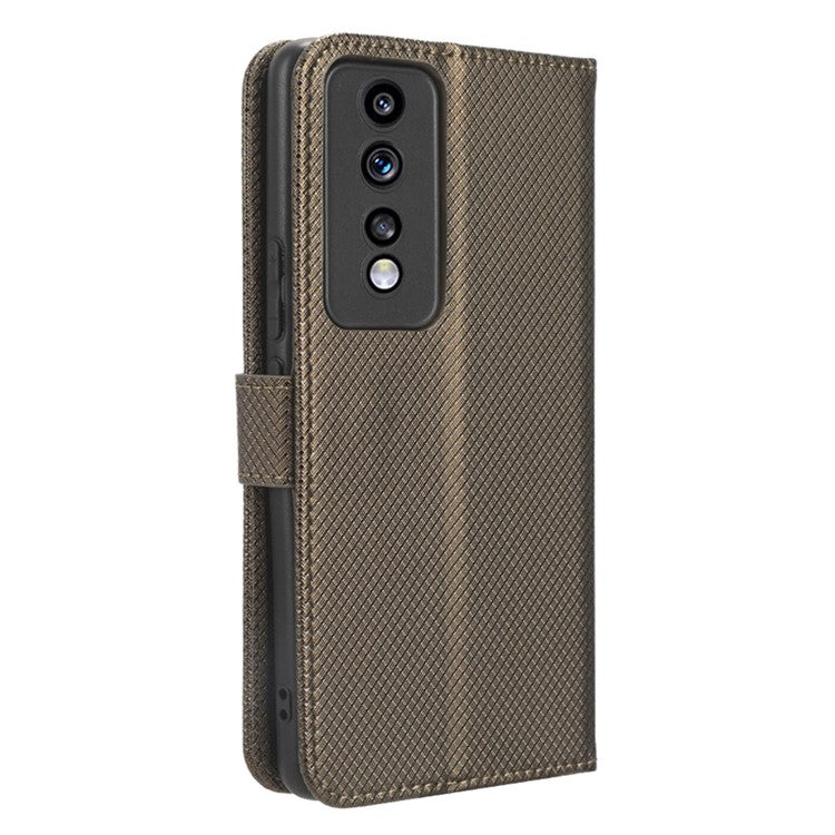 Diamond Texture Leather Phone Case for Honor 80 GT 5G Wallet Phone Stand Cover - Brown