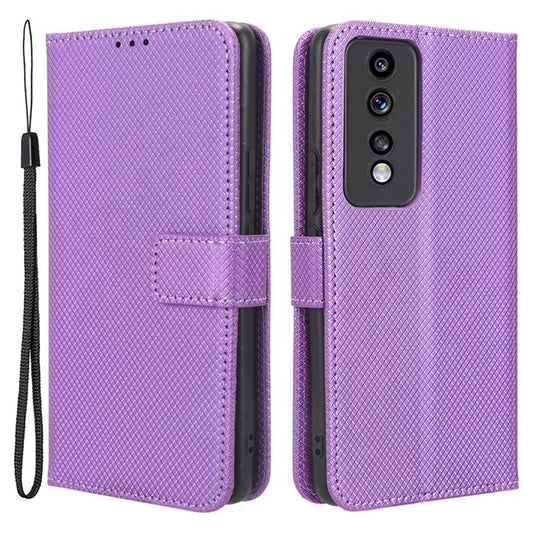 Diamond Texture Leather Phone Case for Honor 80 GT 5G Wallet Phone Stand Cover - Purple