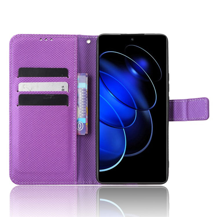Diamond Texture Leather Phone Case for Honor 80 GT 5G Wallet Phone Stand Cover - Purple