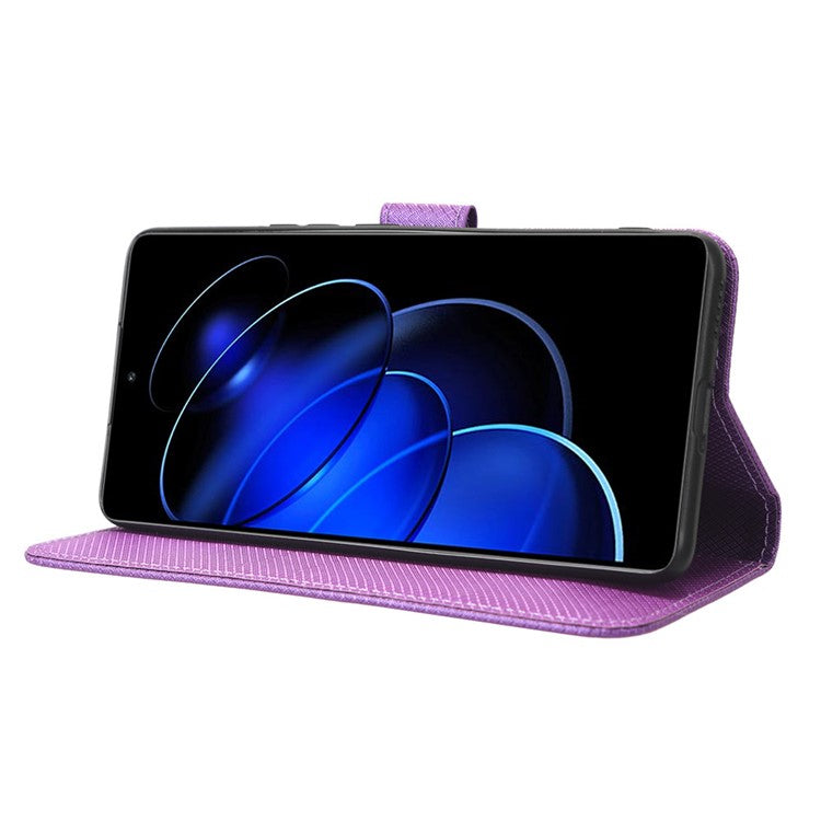 Diamond Texture Leather Phone Case for Honor 80 GT 5G Wallet Phone Stand Cover - Purple
