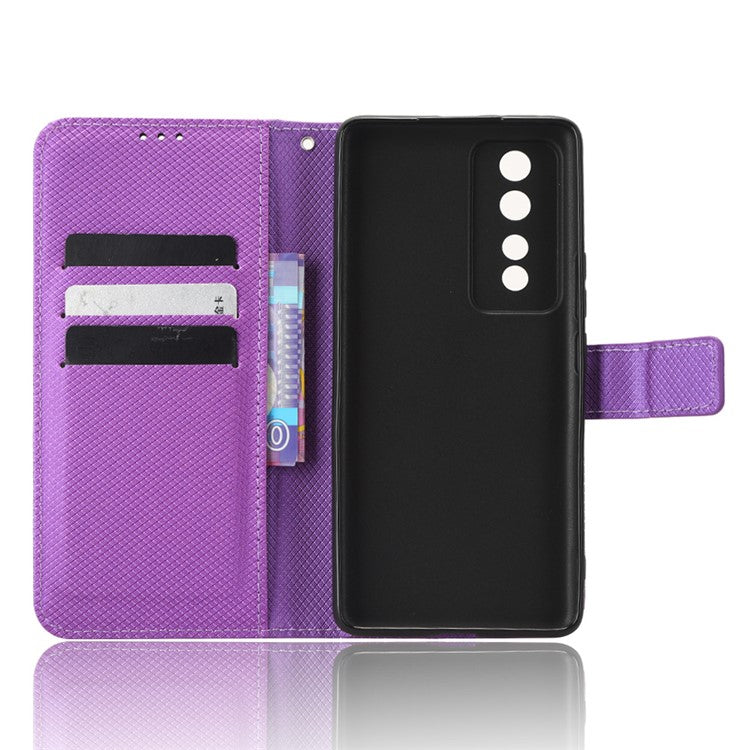 Diamond Texture Leather Phone Case for Honor 80 GT 5G Wallet Phone Stand Cover - Purple