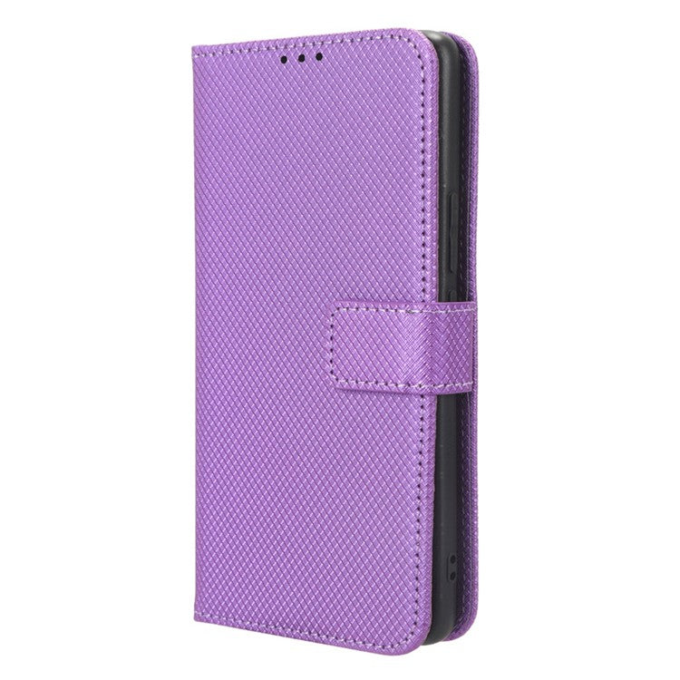 Diamond Texture Leather Phone Case for Honor 80 GT 5G Wallet Phone Stand Cover - Purple