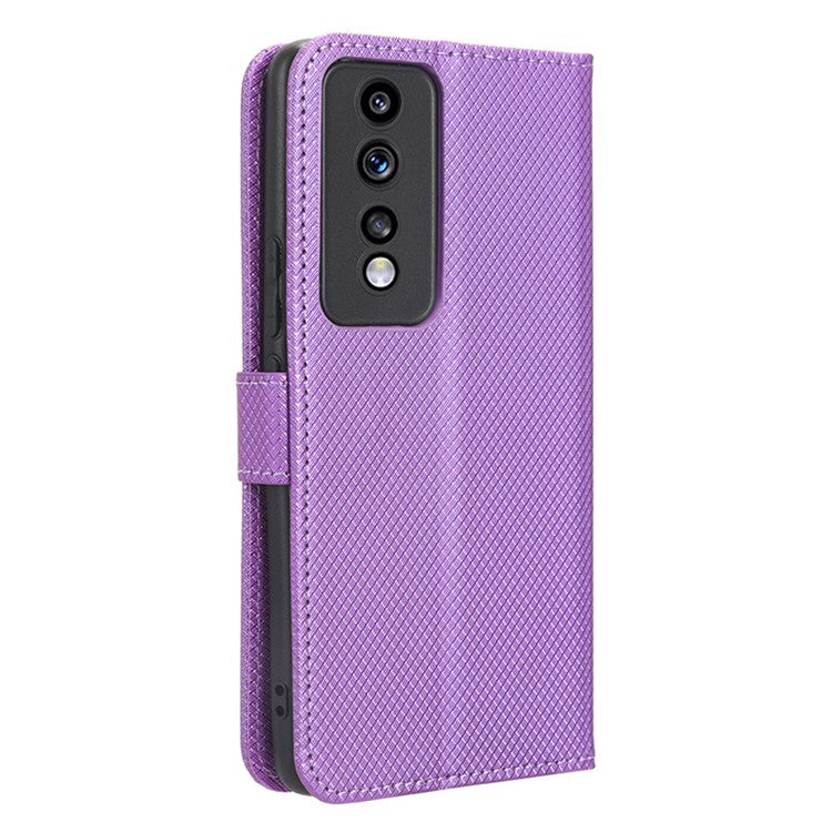 Diamond Texture Leather Phone Case for Honor 80 GT 5G Wallet Phone Stand Cover - Purple