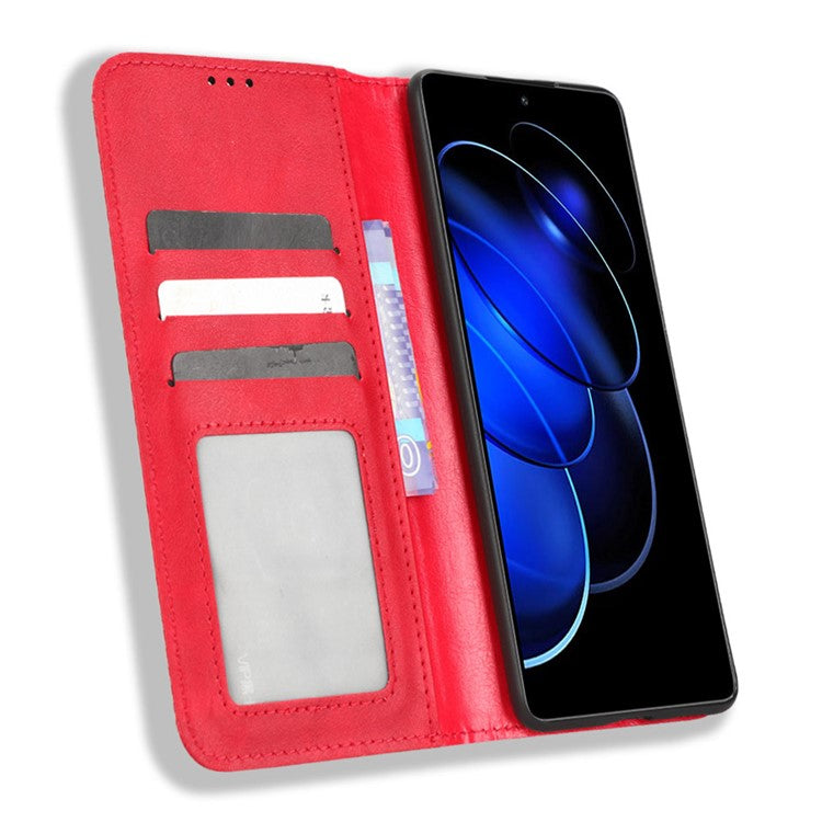 For Honor 80 GT 5G Retro Texture Phone Wallet Case PU Leather Stand Protective Phone Cover - Red