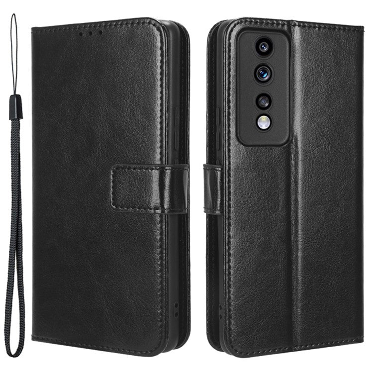 For Honor 80 GT 5G Crazy Horse Texture Wallet Stand Case Scratch Proof PU Leather Phone Cover with Strap - Black
