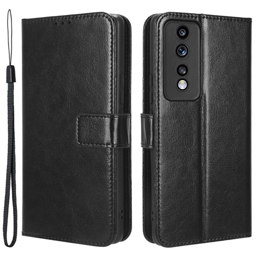 For Honor 80 GT 5G Crazy Horse Texture Wallet Stand Case Scratch Proof PU Leather Phone Cover with Strap - Black