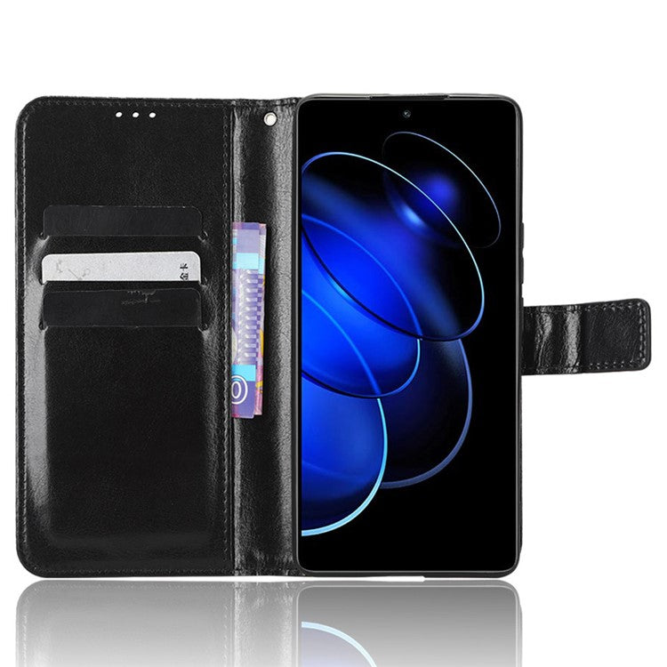 For Honor 80 GT 5G Crazy Horse Texture Wallet Stand Case Scratch Proof PU Leather Phone Cover with Strap - Black