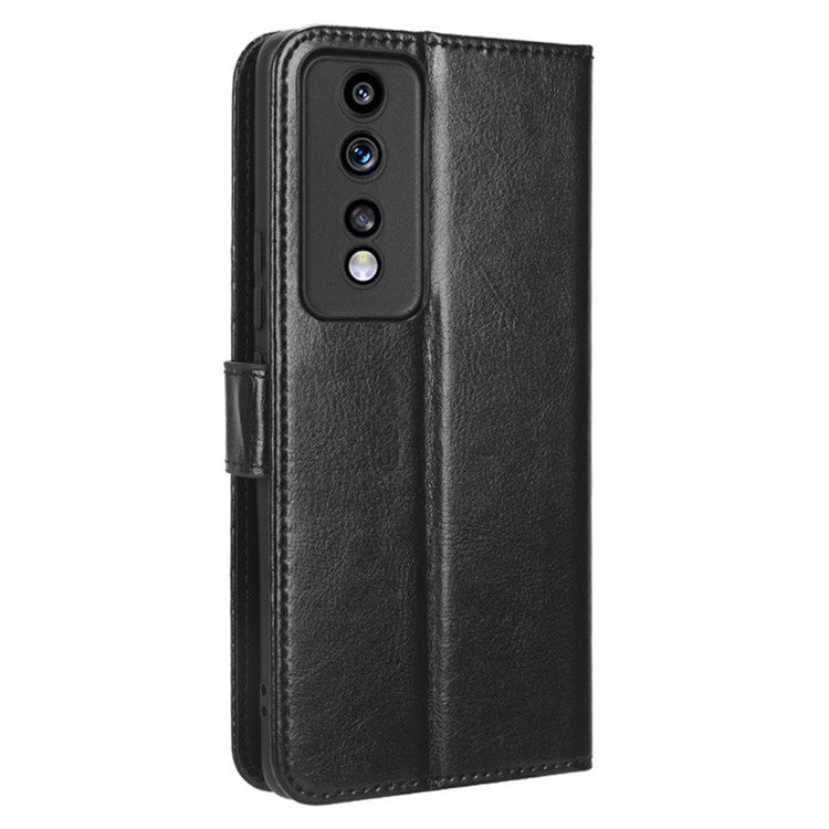 For Honor 80 GT 5G Crazy Horse Texture Wallet Stand Case Scratch Proof PU Leather Phone Cover with Strap - Black