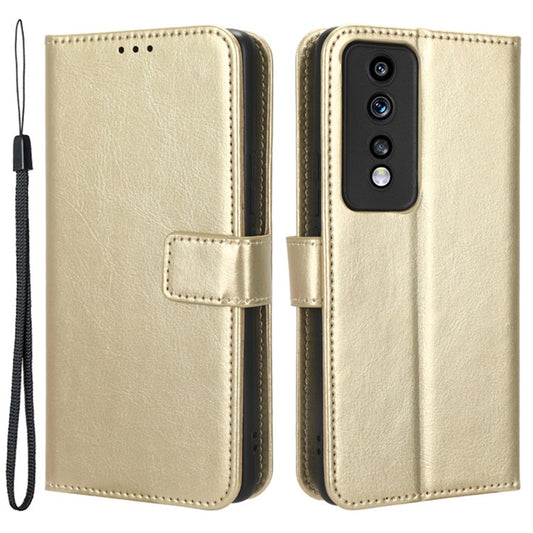 For Honor 80 GT 5G Crazy Horse Texture Wallet Stand Case Scratch Proof PU Leather Phone Cover with Strap - Gold