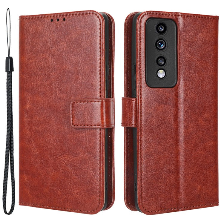 For Honor 80 GT 5G Crazy Horse Texture Wallet Stand Case Scratch Proof PU Leather Phone Cover with Strap - Brown
