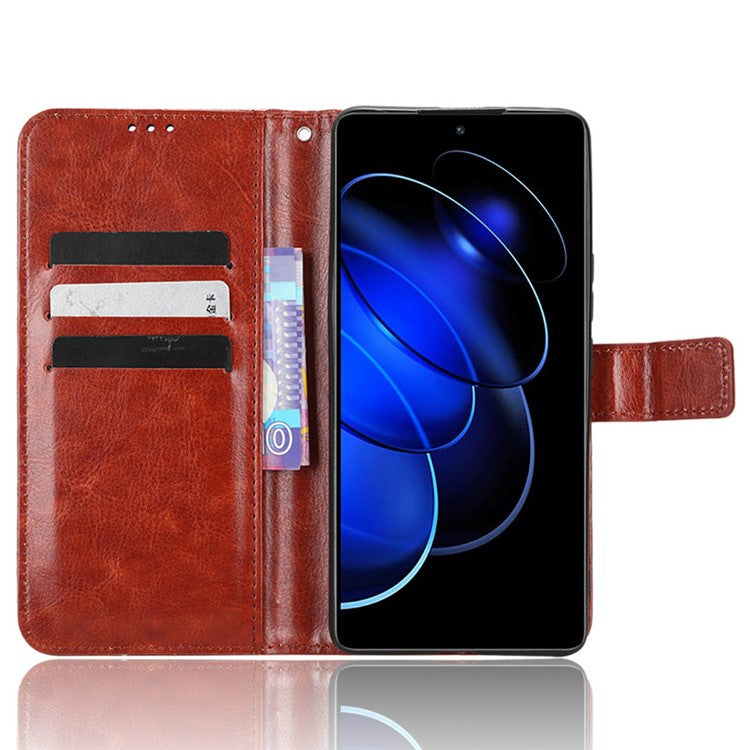 For Honor 80 GT 5G Crazy Horse Texture Wallet Stand Case Scratch Proof PU Leather Phone Cover with Strap - Brown