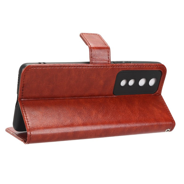 For Honor 80 GT 5G Crazy Horse Texture Wallet Stand Case Scratch Proof PU Leather Phone Cover with Strap - Brown