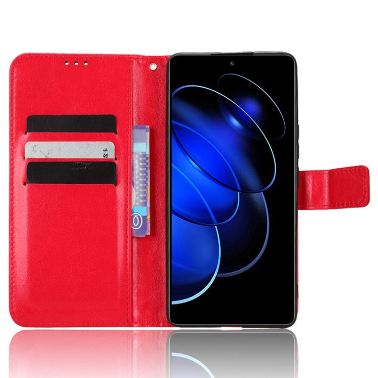 For Honor 80 GT 5G Crazy Horse Texture Wallet Stand Case Scratch Proof PU Leather Phone Cover with Strap - Red