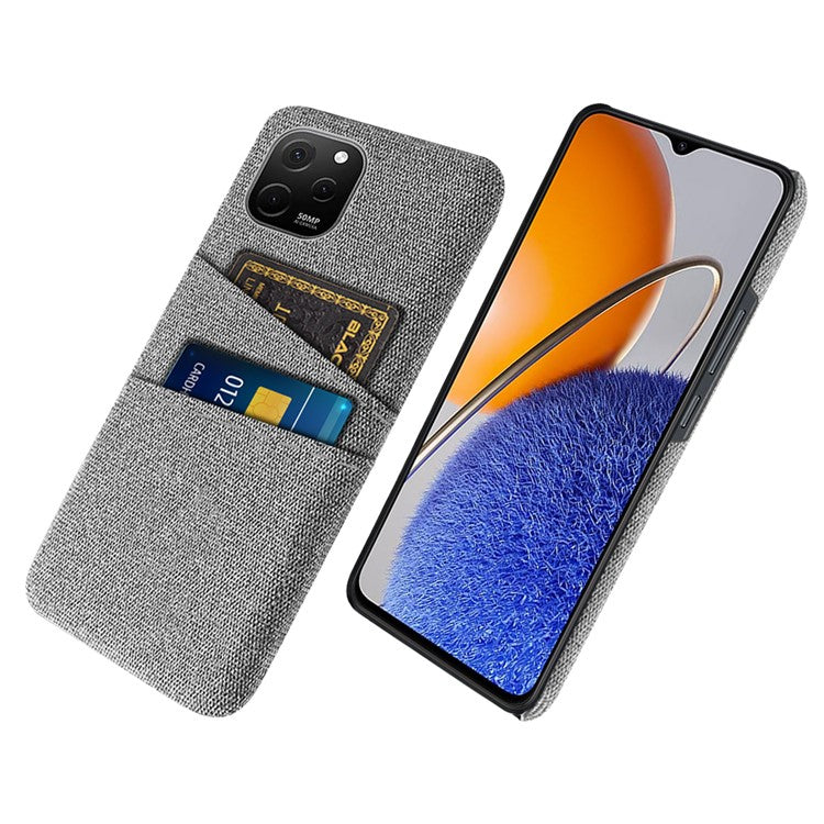For Huawei nova Y61 4G Anti-Dust Cloth Texture Phone Back Cover Cellphone Protective Case with 2 Card Slots - Light Grey