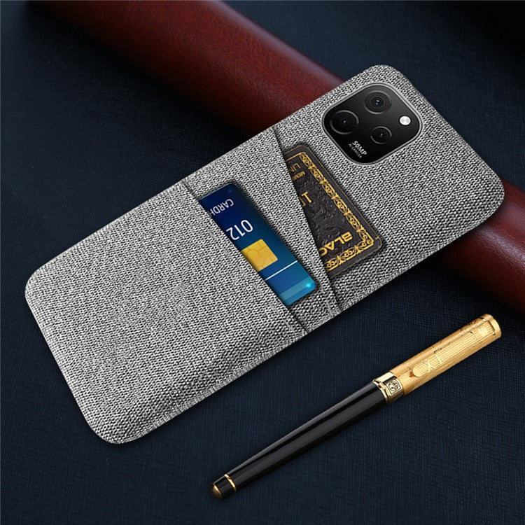 For Huawei nova Y61 4G Anti-Dust Cloth Texture Phone Back Cover Cellphone Protective Case with 2 Card Slots - Light Grey