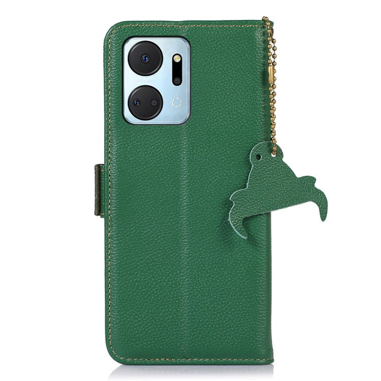 Phone Case For Honor X7a 5G , Stand Wallet Genuine Leather RFID Blocking Scratch-resistant Cell Phone Cover - Green