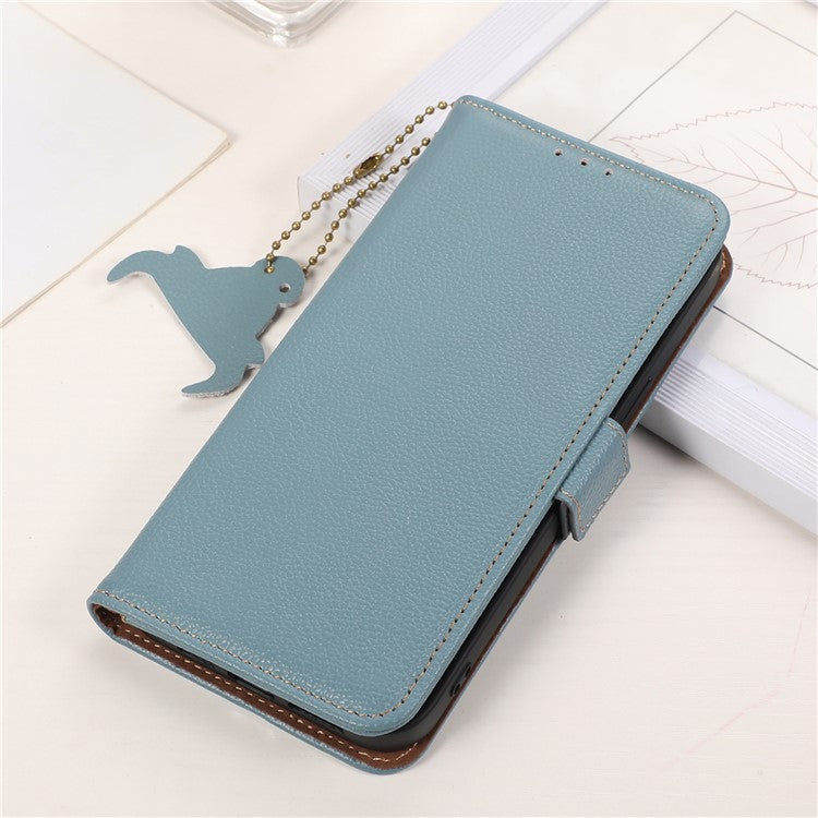 Phone Case For Honor X7a 5G , Stand Wallet Genuine Leather RFID Blocking Scratch-resistant Cell Phone Cover - Blue