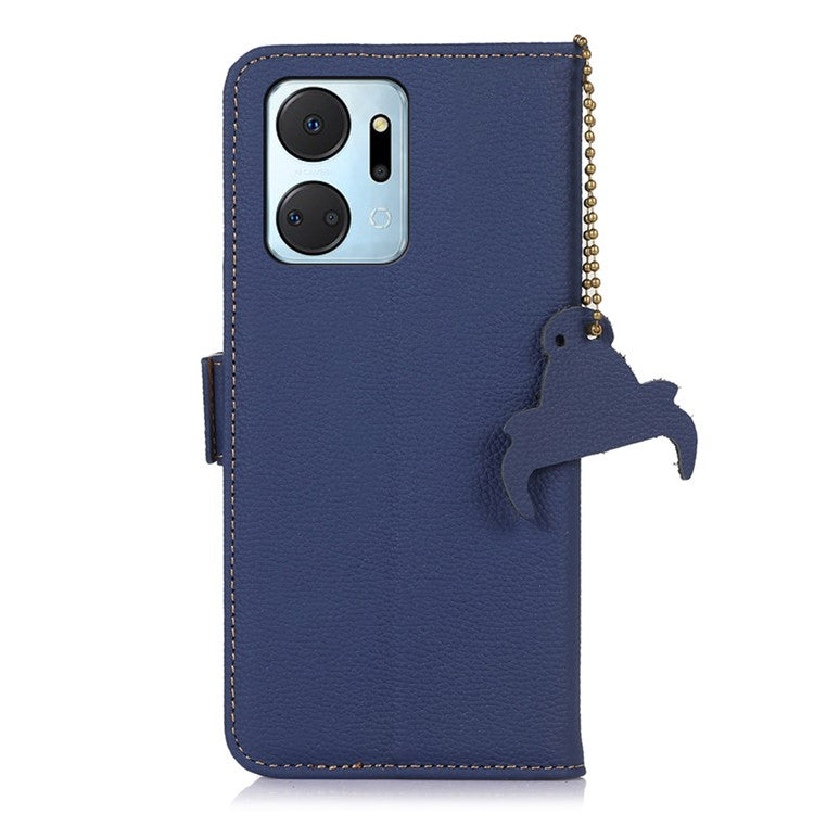 Phone Case For Honor X7a 5G , Stand Wallet Genuine Leather RFID Blocking Scratch-resistant Cell Phone Cover - Sapphire