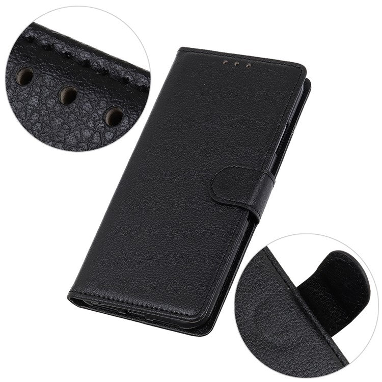 For Honor X7a 5G Drop Protection Phone Case Litchi Texture PU Leather Stand Wallet Anti-scratch Protective Phone Cover - Black