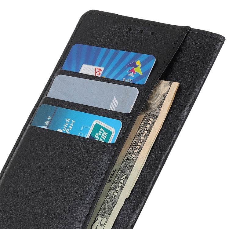 For Honor X7a 5G Drop Protection Phone Case Litchi Texture PU Leather Stand Wallet Anti-scratch Protective Phone Cover - Black