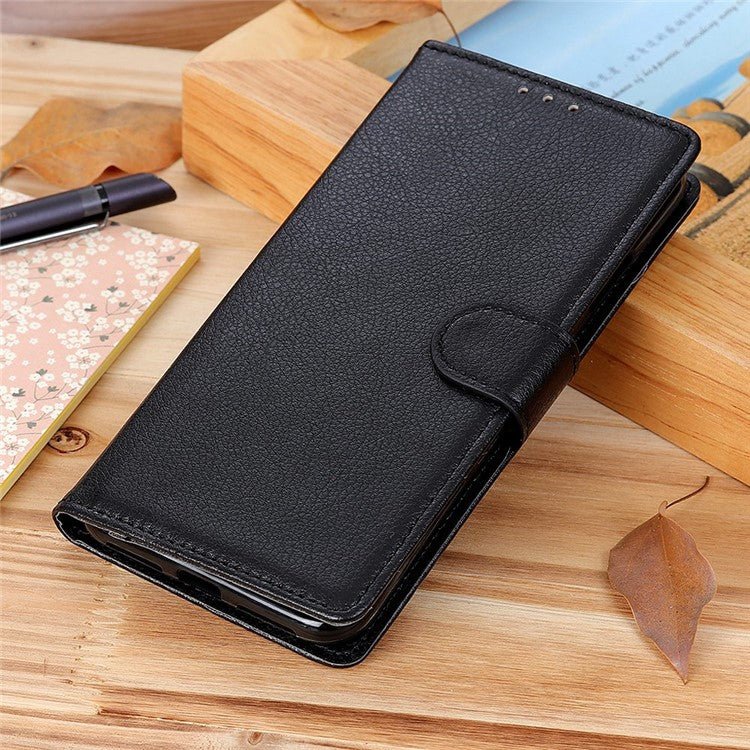 For Honor X7a 5G Drop Protection Phone Case Litchi Texture PU Leather Stand Wallet Anti-scratch Protective Phone Cover - Black