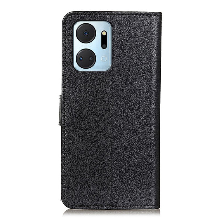 For Honor X7a 5G Drop Protection Phone Case Litchi Texture PU Leather Stand Wallet Anti-scratch Protective Phone Cover - Black