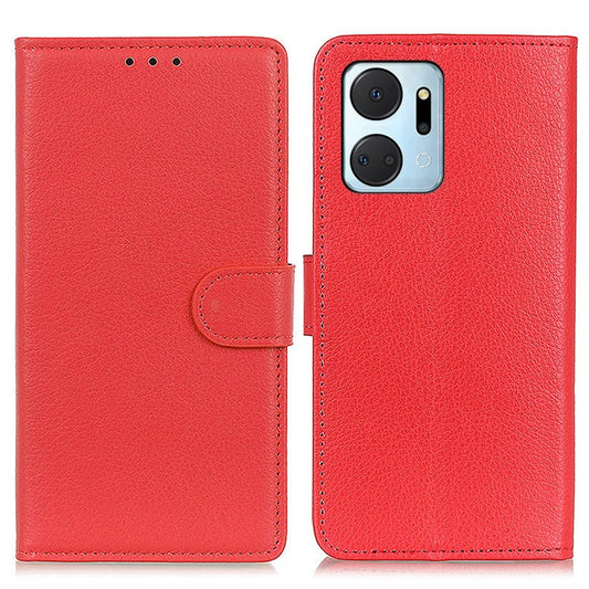For Honor X7a 5G Drop Protection Phone Case Litchi Texture PU Leather Stand Wallet Anti-scratch Protective Phone Cover - Red