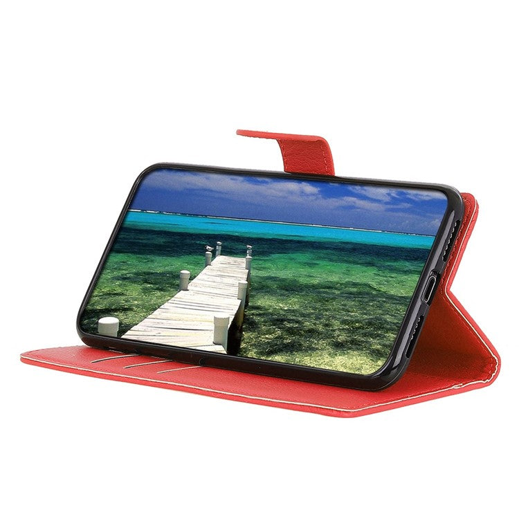 For Honor X7a 5G Drop Protection Phone Case Litchi Texture PU Leather Stand Wallet Anti-scratch Protective Phone Cover - Red