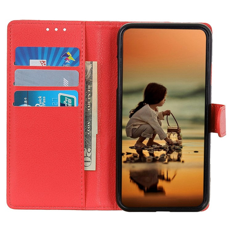 For Honor X7a 5G Drop Protection Phone Case Litchi Texture PU Leather Stand Wallet Anti-scratch Protective Phone Cover - Red