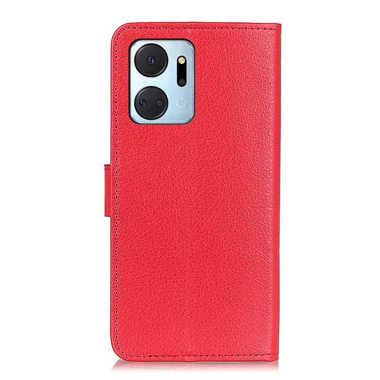 For Honor X7a 5G Drop Protection Phone Case Litchi Texture PU Leather Stand Wallet Anti-scratch Protective Phone Cover - Red