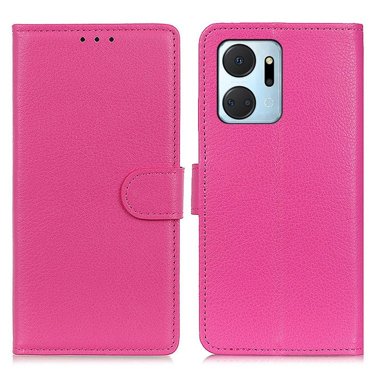 For Honor X7a 5G Drop Protection Phone Case Litchi Texture PU Leather Stand Wallet Anti-scratch Protective Phone Cover - Rose