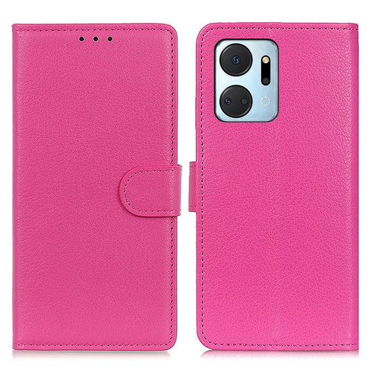 For Honor X7a 5G Drop Protection Phone Case Litchi Texture PU Leather Stand Wallet Anti-scratch Protective Phone Cover - Rose