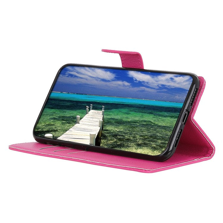 For Honor X7a 5G Drop Protection Phone Case Litchi Texture PU Leather Stand Wallet Anti-scratch Protective Phone Cover - Rose