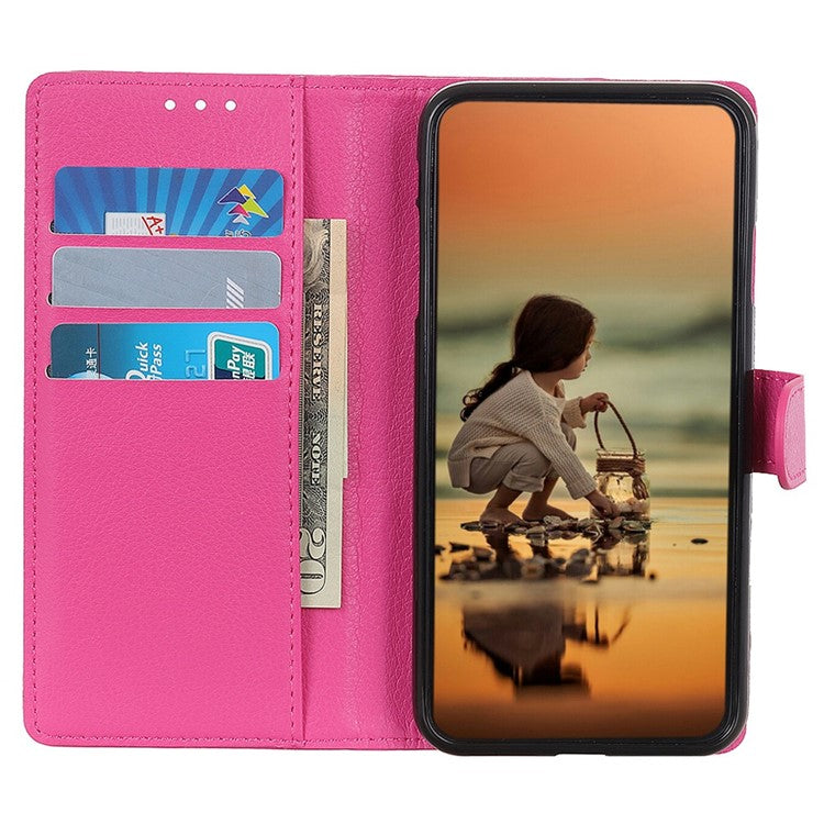 For Honor X7a 5G Drop Protection Phone Case Litchi Texture PU Leather Stand Wallet Anti-scratch Protective Phone Cover - Rose