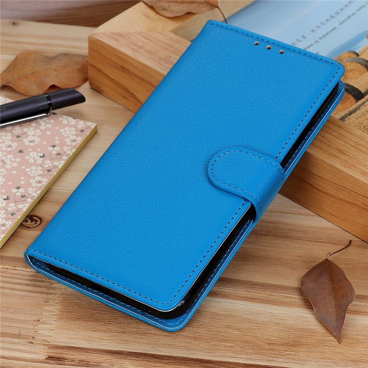 For Honor X7a 5G Drop Protection Phone Case Litchi Texture PU Leather Stand Wallet Anti-scratch Protective Phone Cover - Blue
