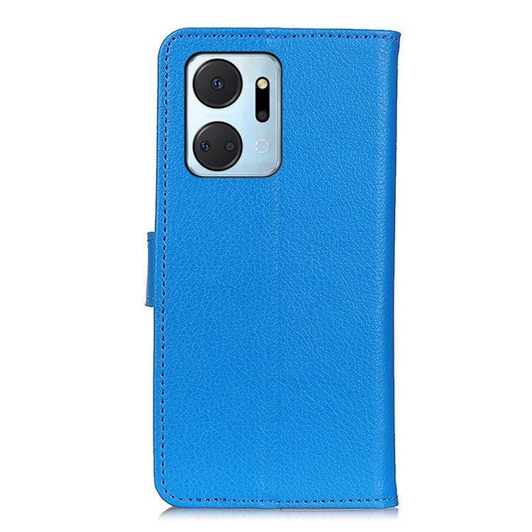 For Honor X7a 5G Drop Protection Phone Case Litchi Texture PU Leather Stand Wallet Anti-scratch Protective Phone Cover - Blue