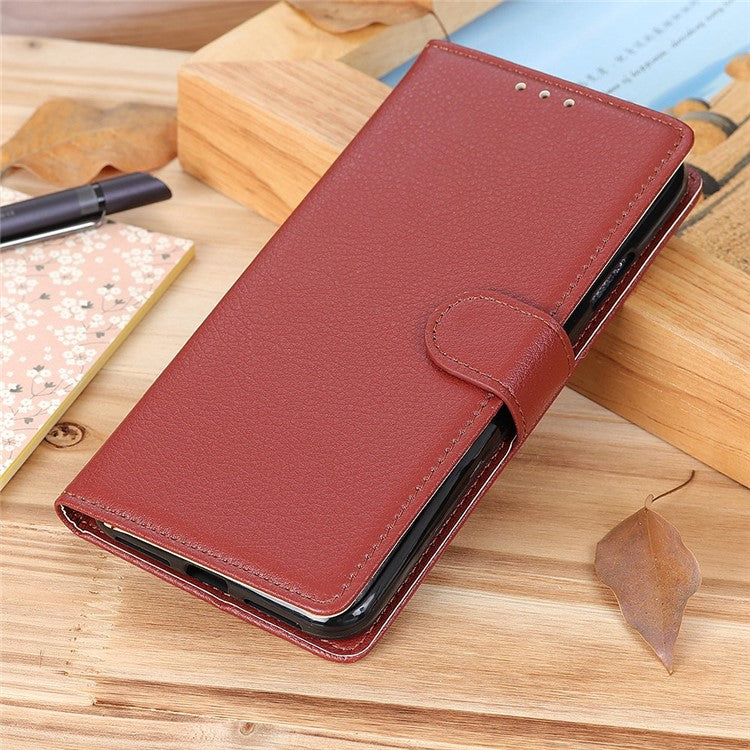 For Honor X7a 5G Drop Protection Phone Case Litchi Texture PU Leather Stand Wallet Anti-scratch Protective Phone Cover - Brown