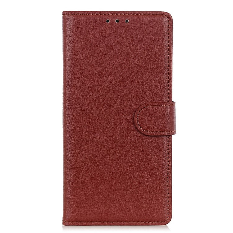 For Honor X7a 5G Drop Protection Phone Case Litchi Texture PU Leather Stand Wallet Anti-scratch Protective Phone Cover - Brown