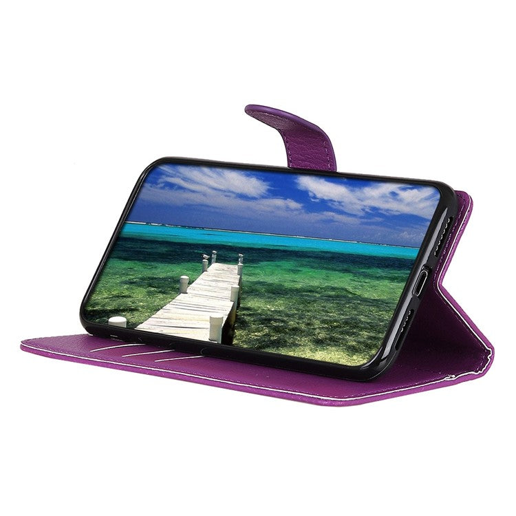 For Honor X7a 5G Drop Protection Phone Case Litchi Texture PU Leather Stand Wallet Anti-scratch Protective Phone Cover - Purple