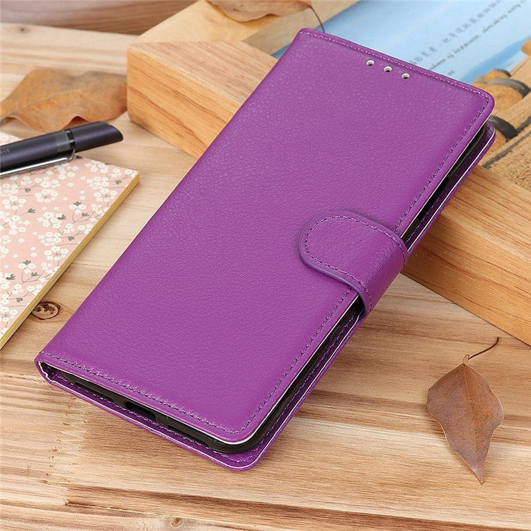 For Honor X7a 5G Drop Protection Phone Case Litchi Texture PU Leather Stand Wallet Anti-scratch Protective Phone Cover - Purple