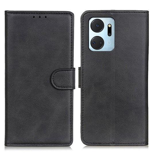 For Honor X7a 5G Anti-Scratch Cowhide Texture Wallet Stand PU Leather Phone Case Magnetic Clasp Phone Cover - Black