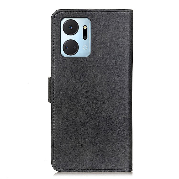 For Honor X7a 5G Anti-Scratch Cowhide Texture Wallet Stand PU Leather Phone Case Magnetic Clasp Phone Cover - Black